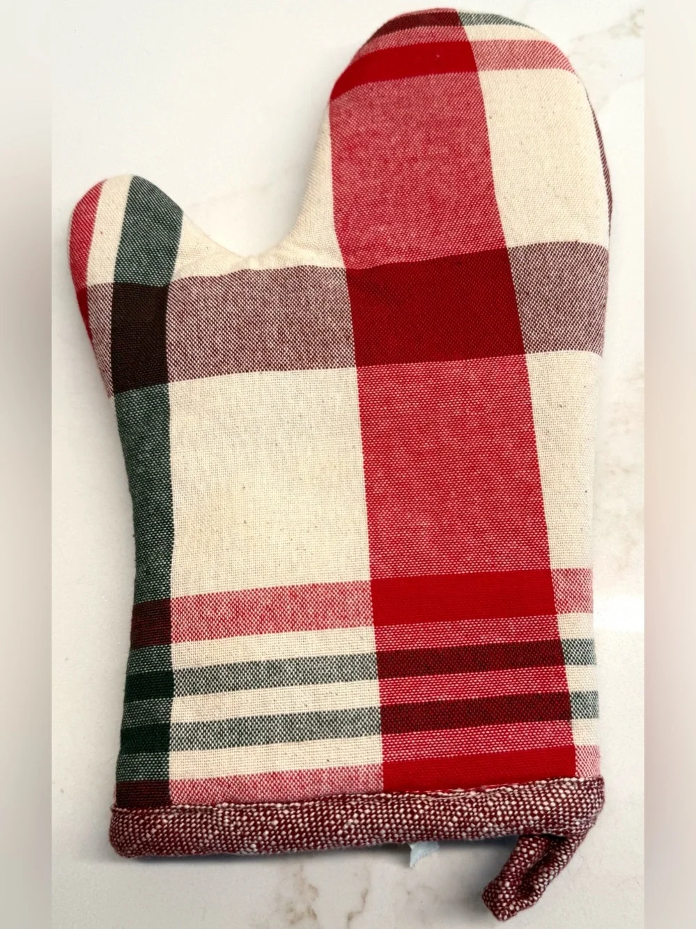 Magnolia Plaid Oven Mitt & Potholder Set Red Green Farmhouse